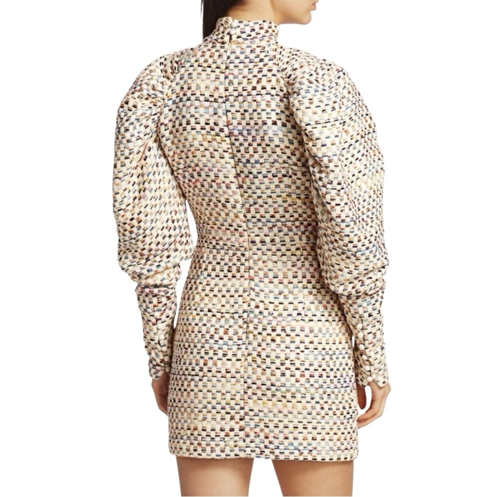 Rotate Birger Christensen Kim Multicolor Grid Mini Puff Sleeve Sheath Dress - Picture 2 of 14